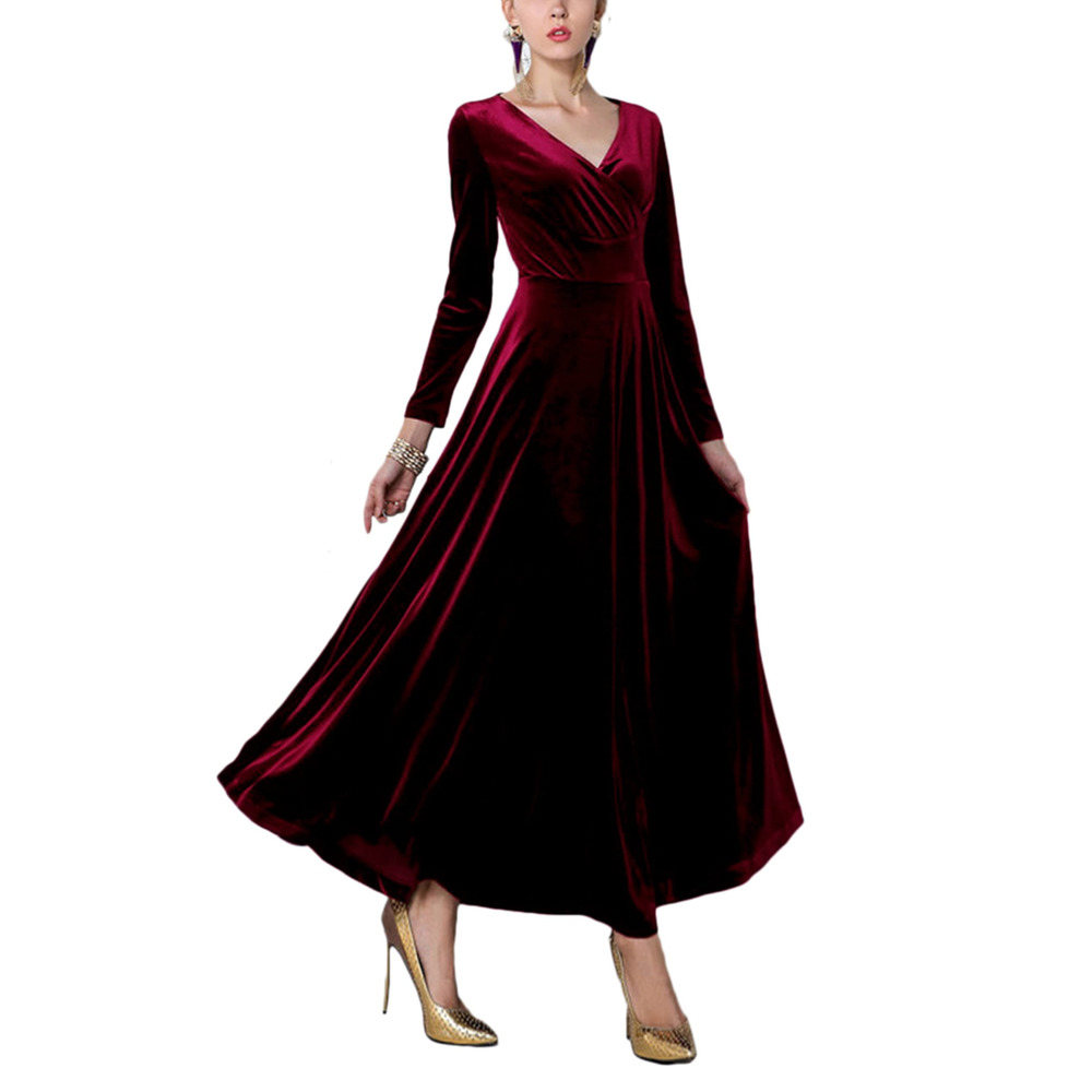 Women's Velvet Velour Vampirecore Dark Romantic Wine Red Evening Gown 2XL
